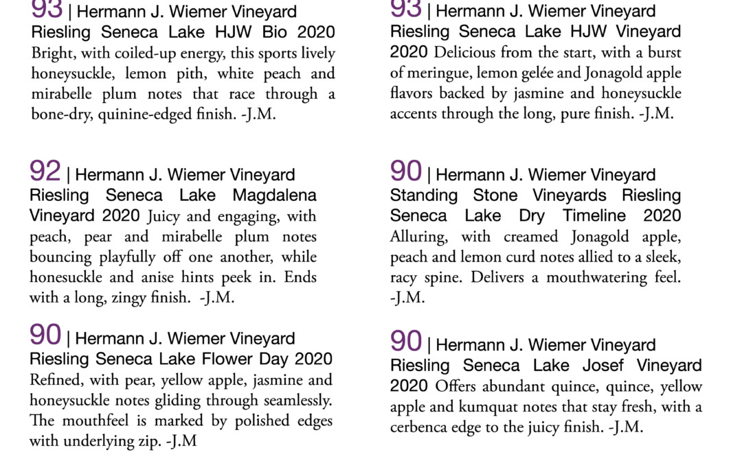 Wine Spectator Magazine Reviews our 2020 Rieslings